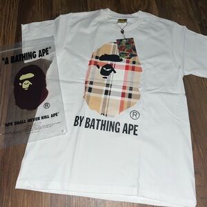 Bape White Tee with Multicolor Ape Head